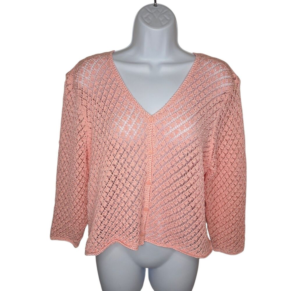 Norton Studio Petites NWT Blush Pink Open Knit Crochet Cardigan Sweater PXL
